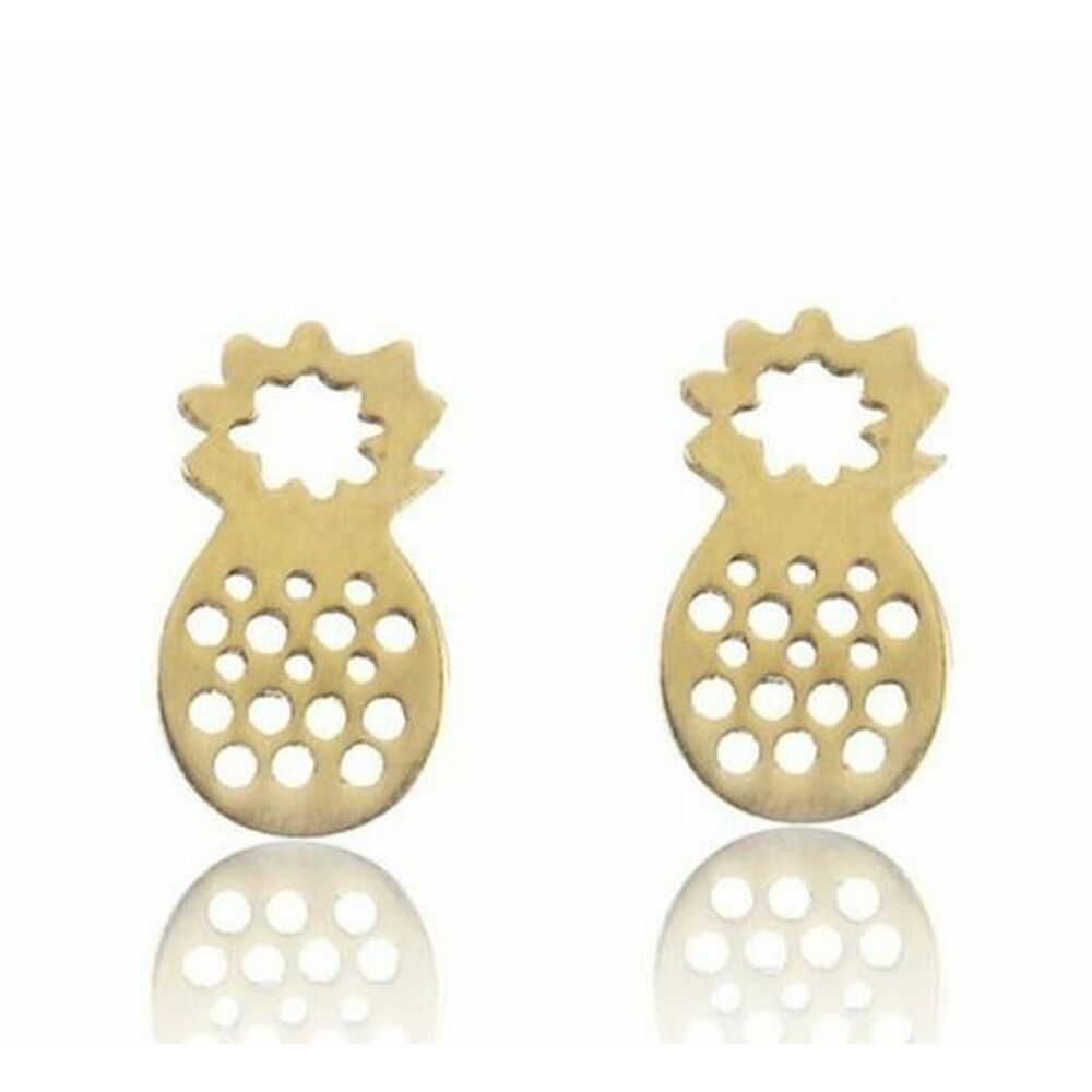 Gold Tone Pineapple Cutout Stud Earrings Alloy Tropical Fruit Summer Jewelry